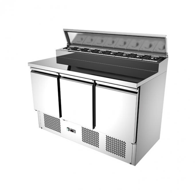 Refrigerador de acero inoxidable de la ensalada de la tabla de la preparación de la pizza de las puertas de R134A 3 0