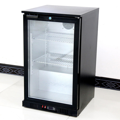Hotel 108L Display de refrigeración de ventilador Bar de cerveza Refrigerador puerta de bisagra de vidrio Bar de refrigeración trasera