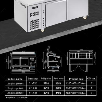 Bajo el mostrador mesa de ensalada Commercial de refrigeración mesa de preparación de pizza / sándwich