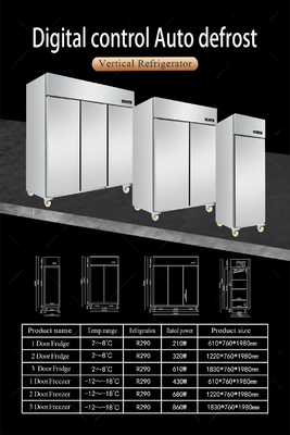 Frigorífico comercial vertical ventilador de refrigeración cocina frigorífico cerrado para restaurante