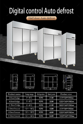 Frigorífico comercial vertical ventilador de refrigeración cocina frigorífico cerrado para restaurante