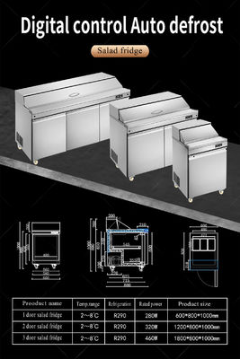 Refrigerador de ensalada y sándwich de tipo americano Equipo de cocina de acero inoxidable
