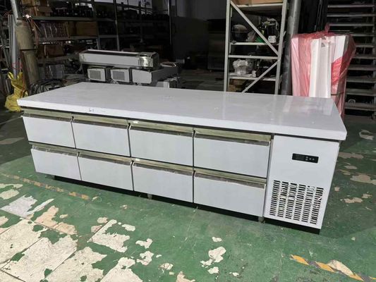 Mesa de mostrador comercial de 8 cajones, debajo del mostrador, banco de trabajo de cocina, refrigerador