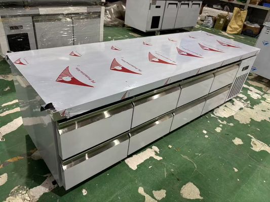 Mesa de mostrador comercial de 8 cajones, debajo del mostrador, banco de trabajo de cocina, refrigerador