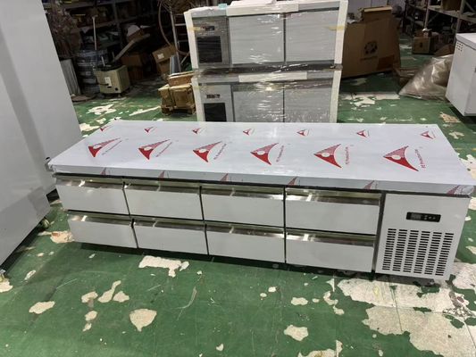 Mesa de mostrador comercial de 8 cajones, debajo del mostrador, banco de trabajo de cocina, refrigerador