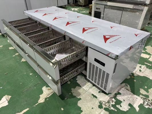 Mesa de mostrador comercial de 8 cajones, debajo del mostrador, banco de trabajo de cocina, refrigerador