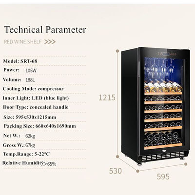 Refrigerador comercial de iluminación azul de la exhibición del vino de la zona 188L uno