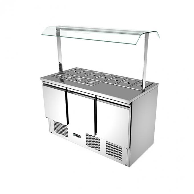 Refrigerador de acero inoxidable del bufete de ensaladas de Saladette con la cubierta de cristal 0